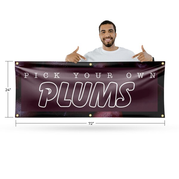 Signmission Pick Your Own Plums, 24 Inch x 72 Inch, Vinyl Banner - B-72-30795