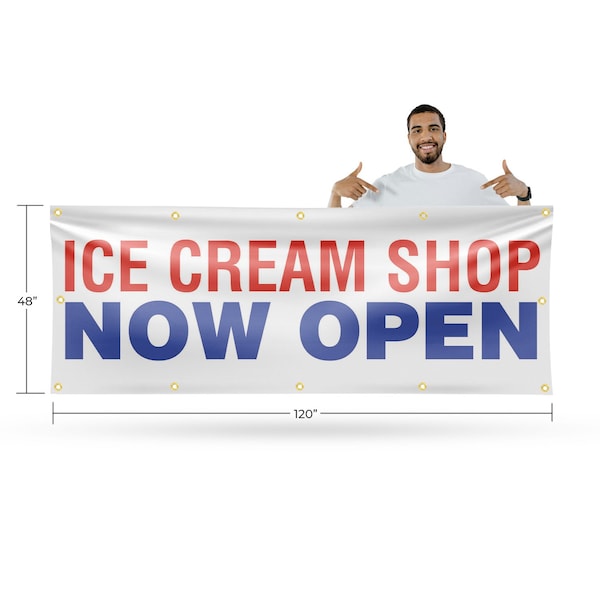 Signmission Ice Cream Shop Now Open, 48 Inch x 120 Inch, Vinyl Banner - B-120-30704