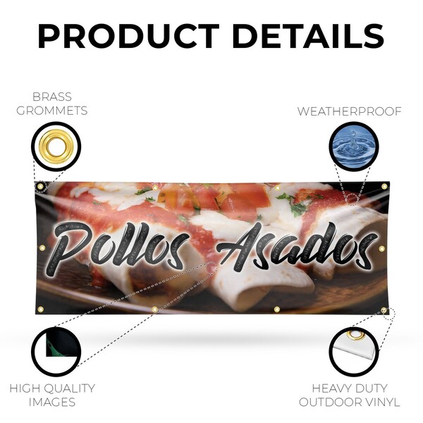 Signmission Pollos Asados, 36 Inch x 96 Inch, Vinyl Banner - B-96-30812