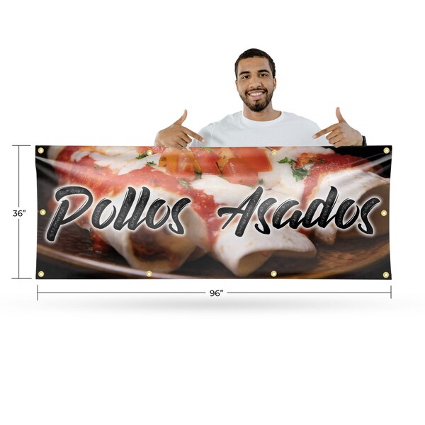 Signmission Pollos Asados, 36 Inch x 96 Inch, Vinyl Banner - B-96-30812