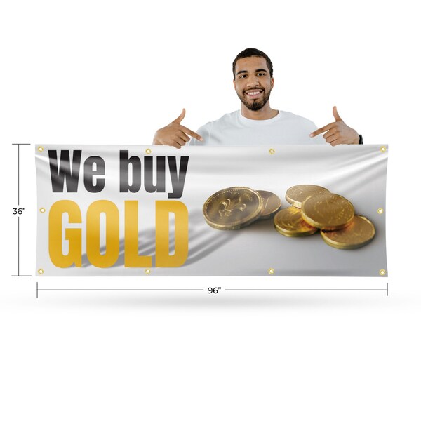 Signmission We Buy Gold, 36 Inch x 96 Inch, Vinyl Banner - B-96-30925