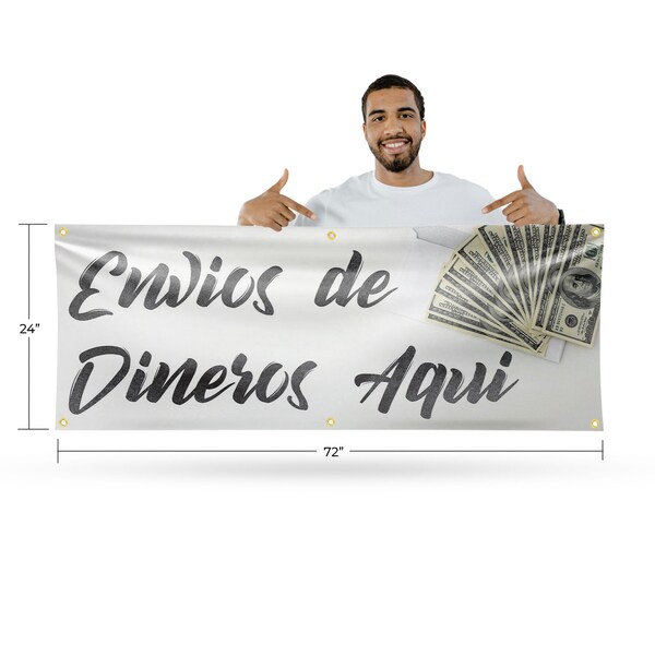Signmission Envios de Dineros Aqui, 24 Inch x 72 Inch, Vinyl Banner - B-72-30561