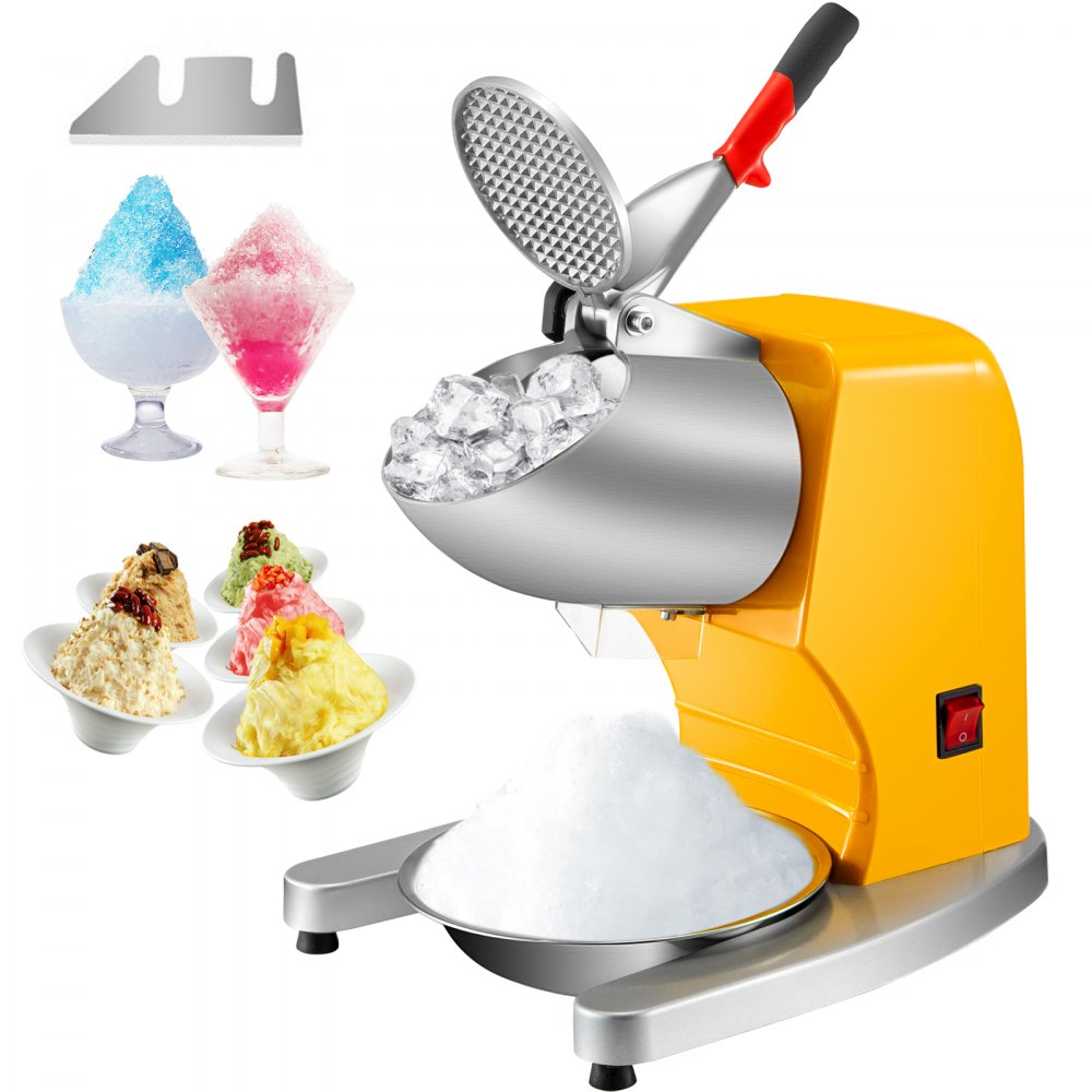 VEVOR 110V Electric Ice Shaver Crusher,300W 1450 RPM Snow Cone Maker Machine with Dual Stainless Steel Blades 210LB/H, Shaved Ice Machine with Ice Plate & Additional Blade for Home and Commercial Use - SBY-300FD110V3ZIQV1