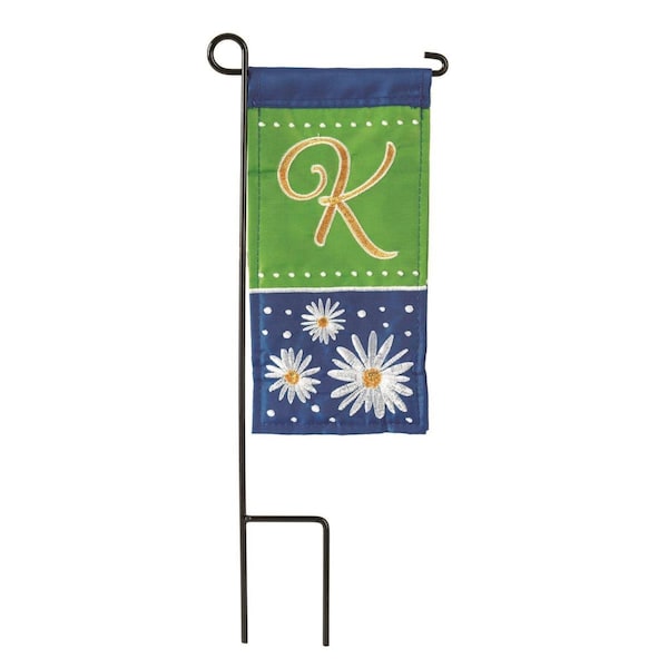 Dicksons 4 x 85 in Flag Double Applique Daisy Monogram K Burlap Mini I Flag With Pole - M040048