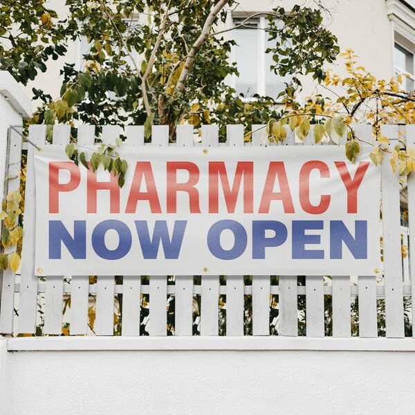 Signmission Pharmacy Now Open, 24 Inch x 72 Inch, Vinyl Banner - B-72-30785