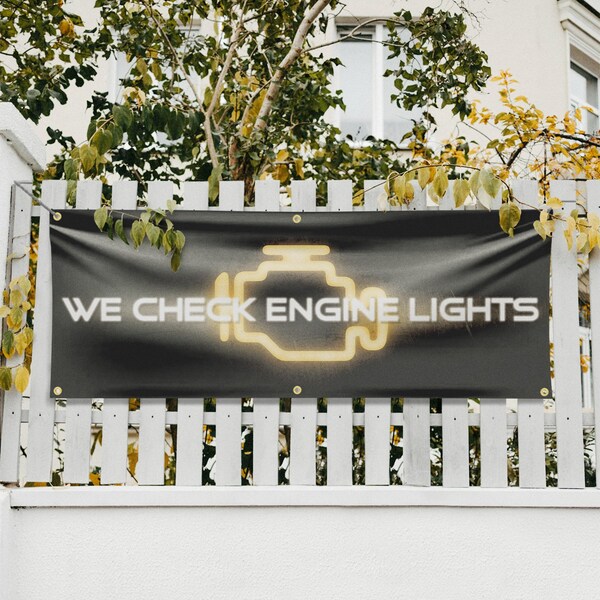 Signmission We Check Engine Lights, 24 Inch x 72 Inch, Vinyl Banner - B-72-30928