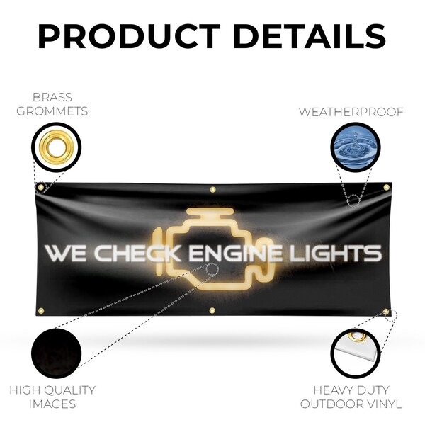 Signmission We Check Engine Lights, 24 Inch x 72 Inch, Vinyl Banner - B-72-30928