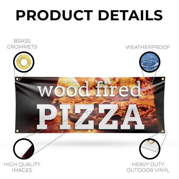 Signmission Wood Fired Pizza, 24 Inch x 72 Inch, Vinyl Banner - B-72-30948