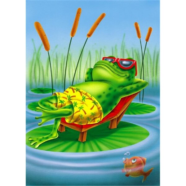 Carolines Treasures Frog Chilaxin on the Lilly Pad Flag Garden Size - APH0521GF