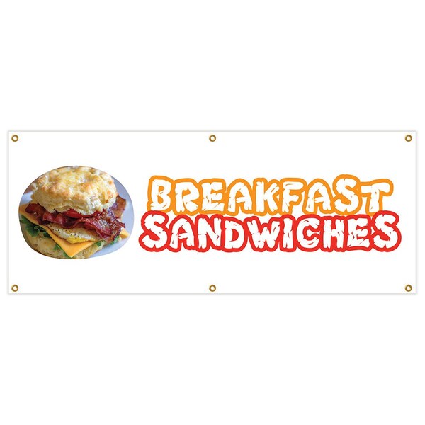 Signmission Breakfast Sandwiches Banner Heavy Duty 13 Oz Vinyl with Grommets - B-72 BREAKFAST SANDWICHES