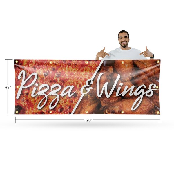 Signmission Pizza and Wings, 48 Inch x 120 Inch, Vinyl Banner - B-120-30804