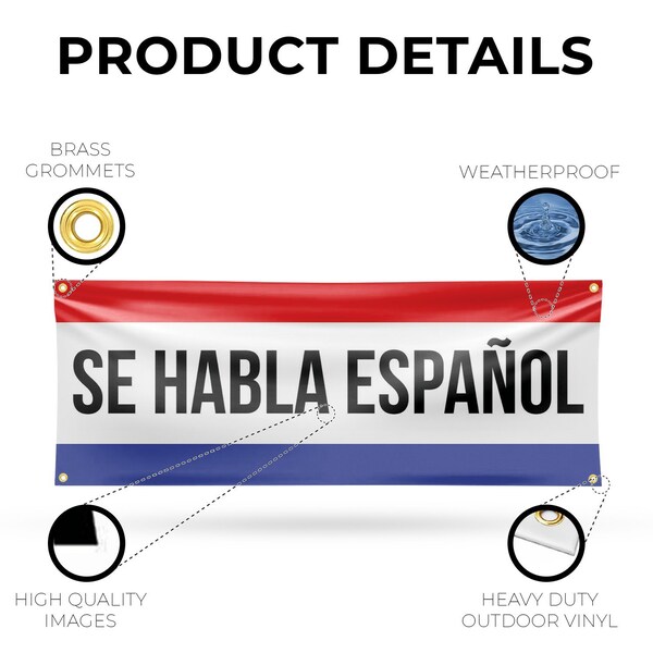 Signmission Se Habla Espanol, 18 Inch x 48 Inch, Vinyl Banner - B-30849