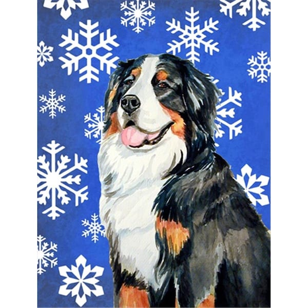 Patioplus 11 x 15 in. Bernese Mountain Dog Winter Snowflakes Holiday Garden Size Flag - PA245663