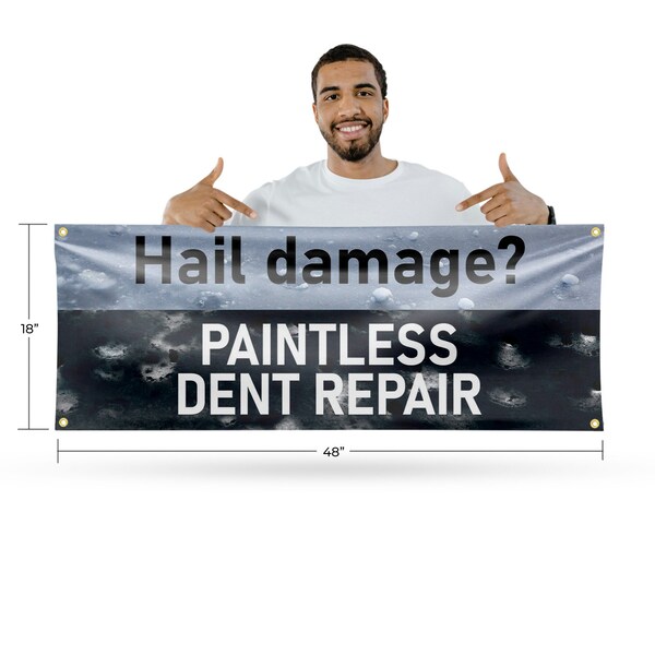 Signmission Hail Damage Paintless Dent Repair, 18 Inch x 48 Inch, Vinyl Banner - B-30686