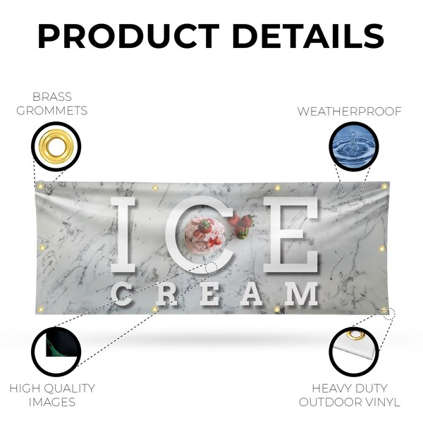 Signmission Ice Cream, 36 Inch x 96 Inch, Vinyl Banner - B-96-30702