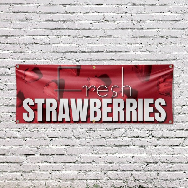 Signmission Fresh Strawberries, 24 Inch x 72 Inch, Vinyl Banner - B-72-30659