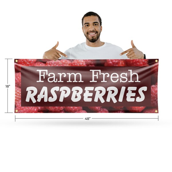 Signmission Farm Fresh Raspberries, 18 Inch x 48 Inch, Vinyl Banner - B-30614