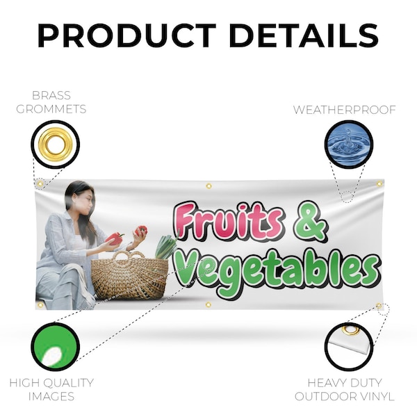 Signmission Fruits and Vegetables, 24 Inch x 72 Inch, Vinyl Banner - B-72-30665