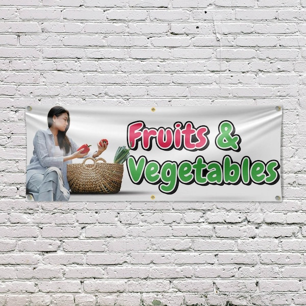 Signmission Fruits and Vegetables, 24 Inch x 72 Inch, Vinyl Banner - B-72-30665