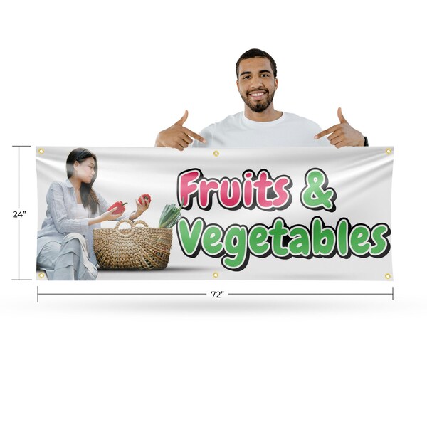 Signmission Fruits and Vegetables, 24 Inch x 72 Inch, Vinyl Banner - B-72-30665