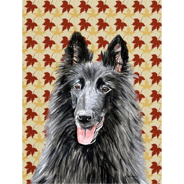 Patioplus 15 x 15 In. Belgian Sheepdog Fall Leaves Portrait Flag; Garden Size - PA247228