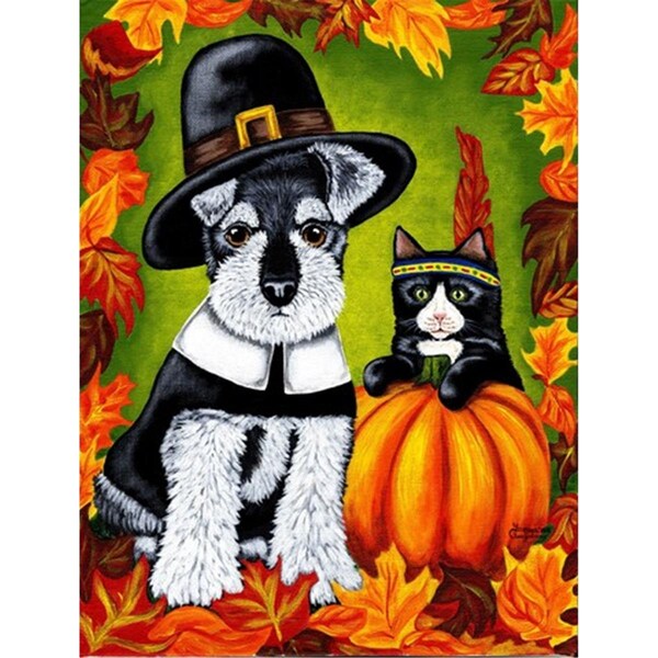 Patioplus Thanksgiving Friends Schnauzer Flag Canvas House Size - PA2557011
