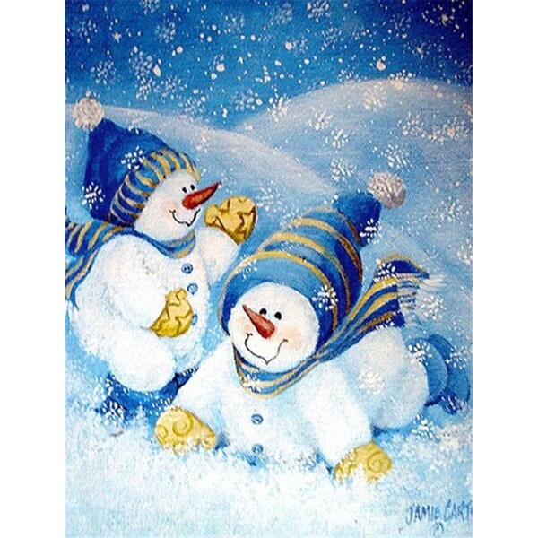 Carolines Treasures Snow Babies At Play Snowman Flag Canvas House Size - PJC1017CHF