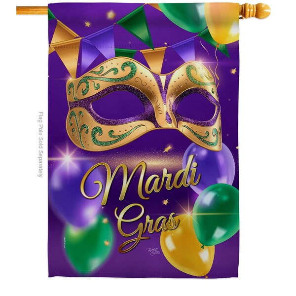 Gardencontrol 28 x 40 in. Fat Tuesday Mask Springtime Mardi Gras Vertical House Flag with Double-Sided Banner - GA4070591