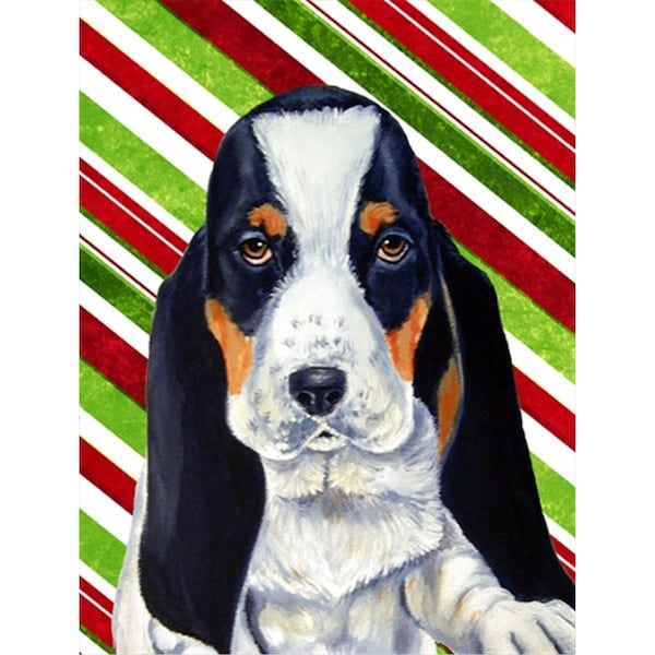 Patioplus 11 x 15 in. Basset Hound Candy Cane Holiday Christmas Garden Size Flag - PA247125