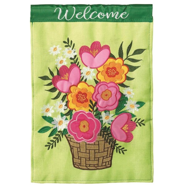 Dicksons 13 x 18 in Flag Double Applique Flower Basket Burlap Garden - M011090