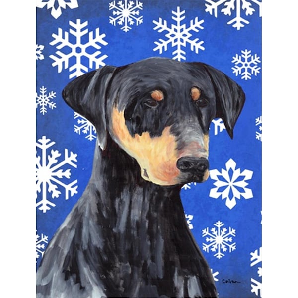 Patioplus 11 x 15 in. Doberman Winter Snowflakes Holiday Garden Size Flag - PA245618