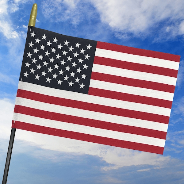 Global Flags Unlimited American Cotton Stick Flag with Safety Spear 8"x12"x24" Plastic Stick - 205723