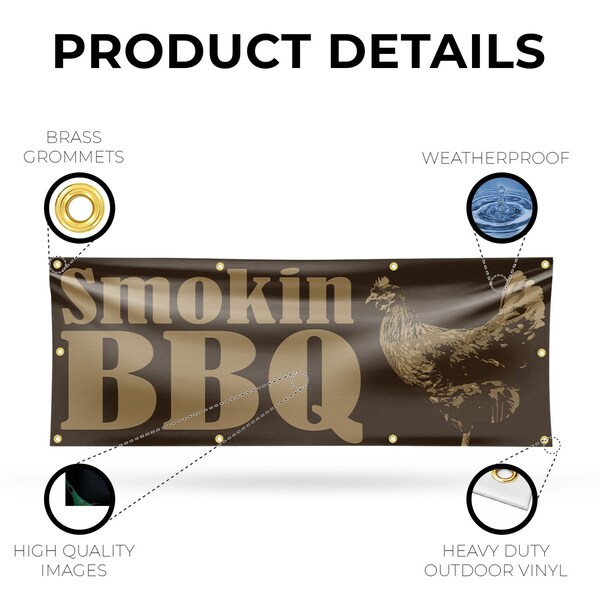 Signmission Smokin BBQ, 36 Inch x 96 Inch, Vinyl Banner - B-96-30862