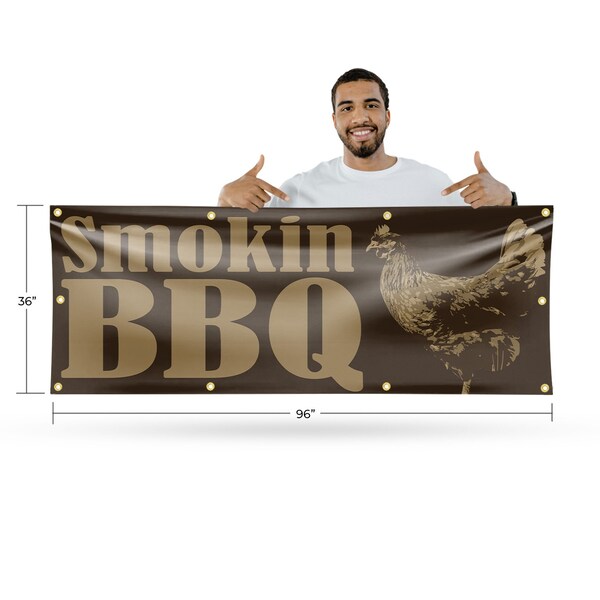 Signmission Smokin BBQ, 36 Inch x 96 Inch, Vinyl Banner - B-96-30862