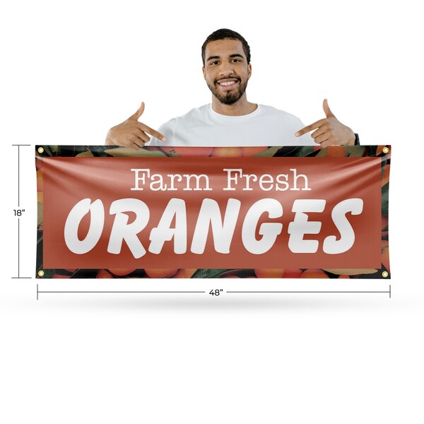 Signmission Farm Fresh Oranges, 18 Inch x 48 Inch, Vinyl Banner - B-30604