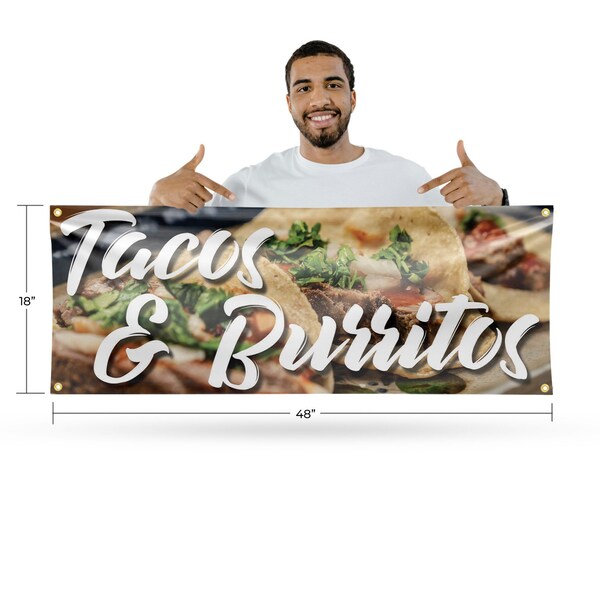 Signmission Tacos and Burritos, 18 Inch x 48 Inch, Vinyl Banner - B-30877