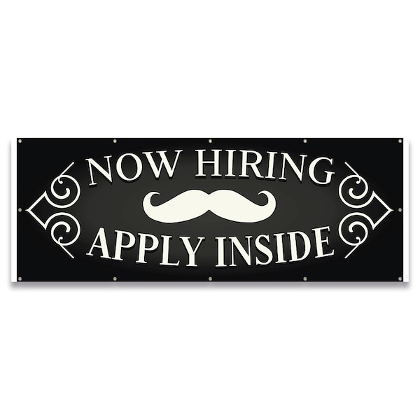 Signmission Now Hiring Apply Inside Barber Shop Banner Concession Stand Food Truck Single Sided - B-120-30108