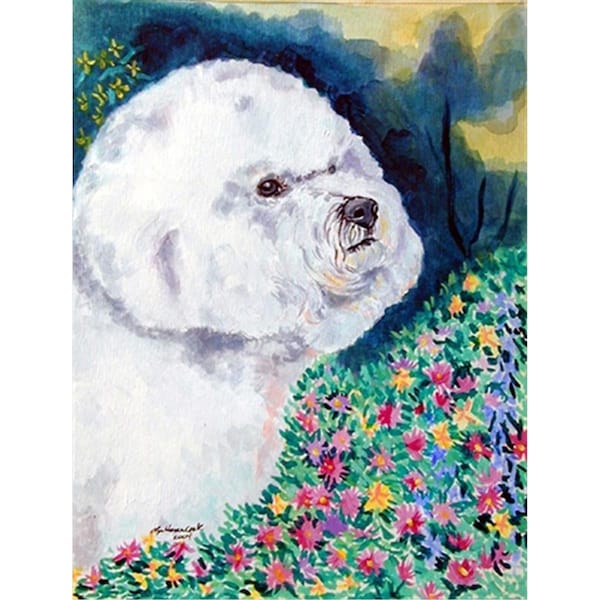 Patioplus 28 x 40 in. Bichon Frise in the flowers House Size Canvas Flag - PA2554615
