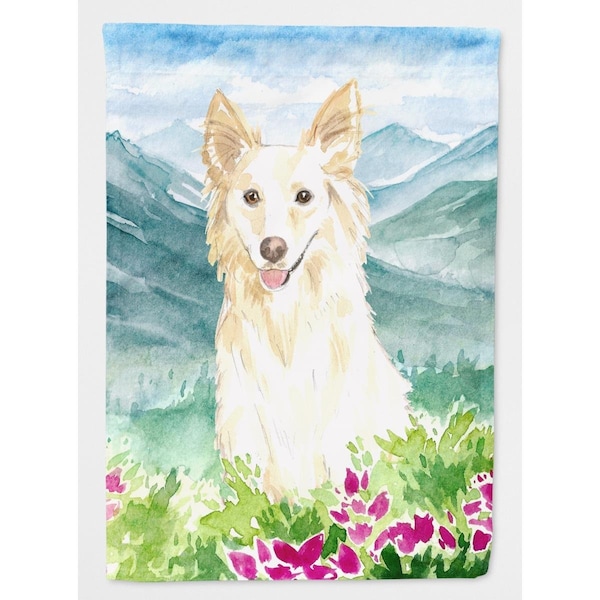 Carolines Treasures Mountian Flowers White Collie Flag Canvas House Size - CK2514CHF