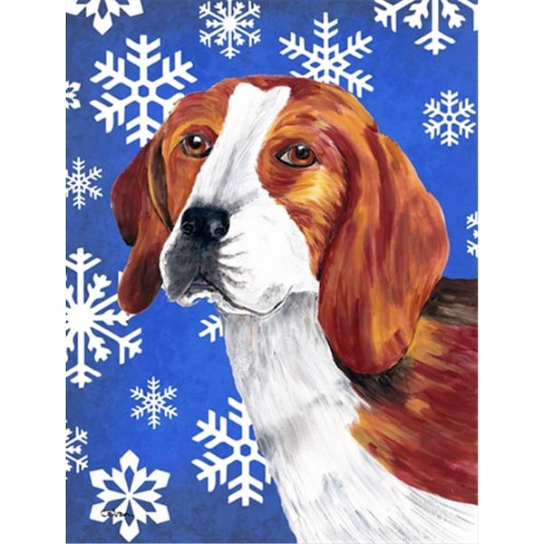 Carolines Treasures 28 x 40 in. Beagle Winter Snowflakes Holiday House Size Canvas Flag - SC9369CHF