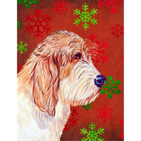 Patioplus 11 x 15 In. Petit Basset Griffon Vendeen Red Green Snowflake Christmas Flag; Garden Size - PA631371