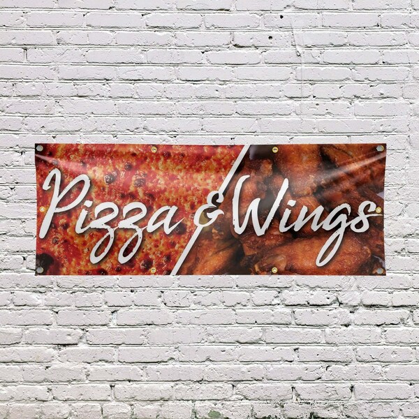 Signmission Pizza and Wings, 36 Inch x 96 Inch, Vinyl Banner - B-96-30804