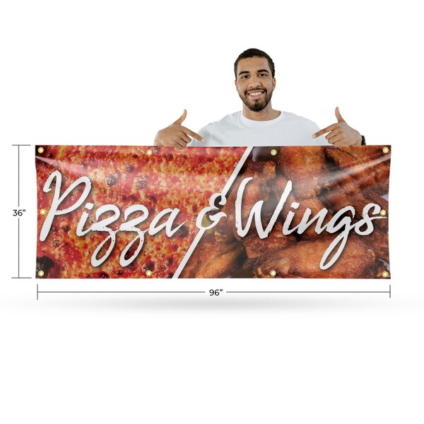 Signmission Pizza and Wings, 36 Inch x 96 Inch, Vinyl Banner - B-96-30804