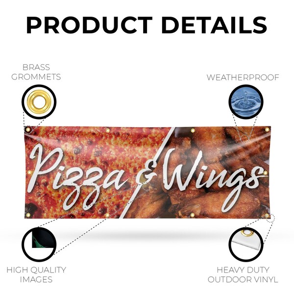 Signmission Pizza and Wings, 36 Inch x 96 Inch, Vinyl Banner - B-96-30804