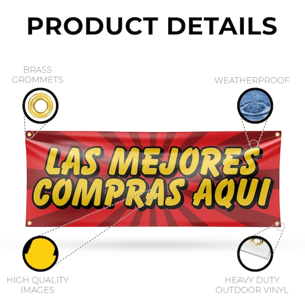Signmission Las Mejores Compras Aqui, 18 Inch x 48 Inch, Vinyl Banner - B-30723