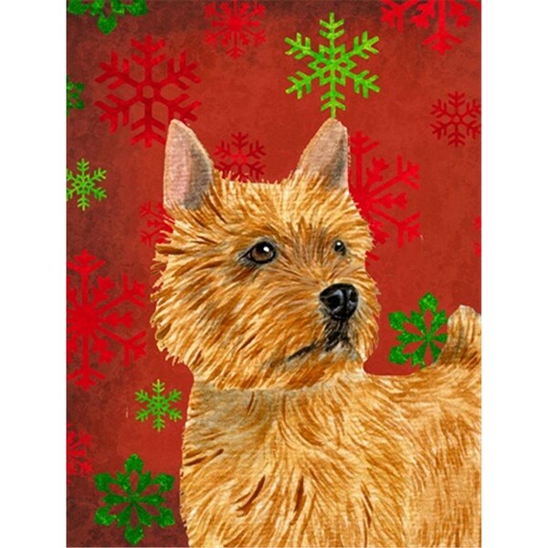 Patioplus Norwich Terrier Red and Green Snowflakes Holiday Christmas Flag Garden Size - PA252090