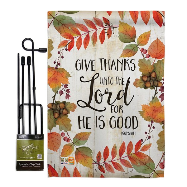Gardencontrol 13 x 18.5 in. Give Thanks Unto the Lord Fall Thanksgiving Vertical Dbl Sided Mini Garden Flag Set - GA4130963