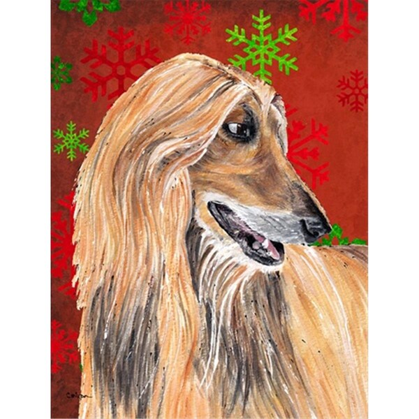 Patioplus Afghan Hound Red Snowflakes Holiday Christmas Flag Garden Size - PA248118