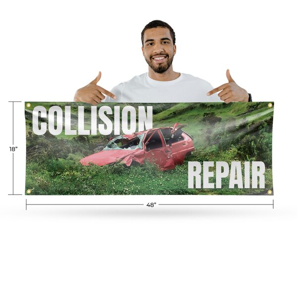 Signmission Collision Repair, 18 Inch x 48 Inch, Vinyl Banner - B-30519