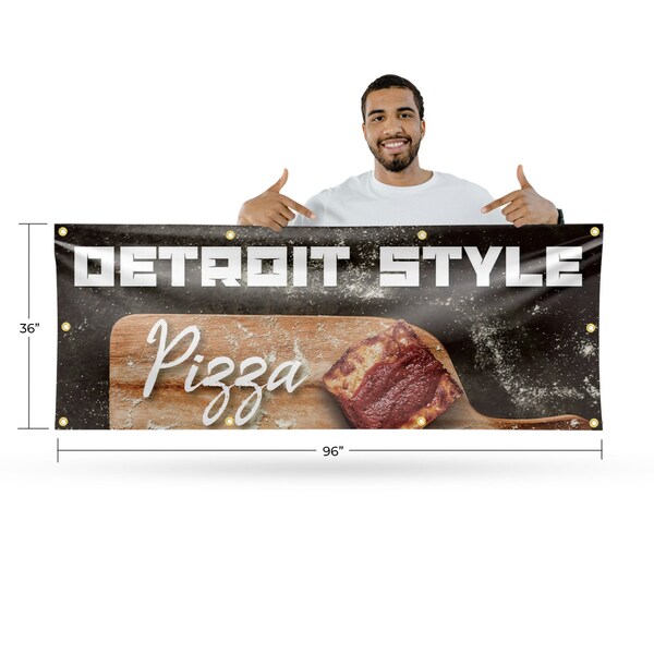 Signmission Detroit Style Pizza, 36 Inch x 96 Inch, Vinyl Banner - B-96-30544